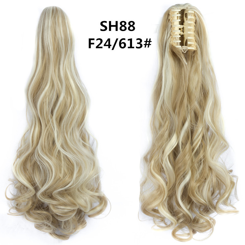 22 inch Long wave Synthetic Claw Clip in Hairpiece Curly Wavy Ponytail Hair Extensions Pony Tail Hairpiece for Women