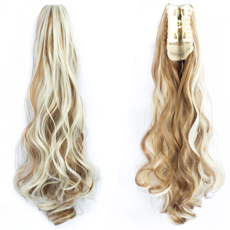 22 inch Long wave Synthetic Claw Clip in Hairpiece Curly Wavy Ponytail Hair Extensions Pony Tail Hairpiece for Women