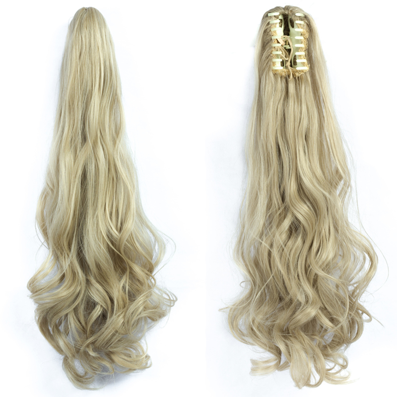 22 inch Long wave Synthetic Claw Clip in Hairpiece Curly Wavy Ponytail Hair Extensions Pony Tail Hairpiece for Women