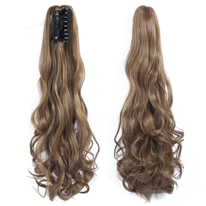 22 inch Long wave Synthetic Claw Clip in Hairpiece Curly Wavy Ponytail Hair Extensions Pony Tail Hairpiece for Women