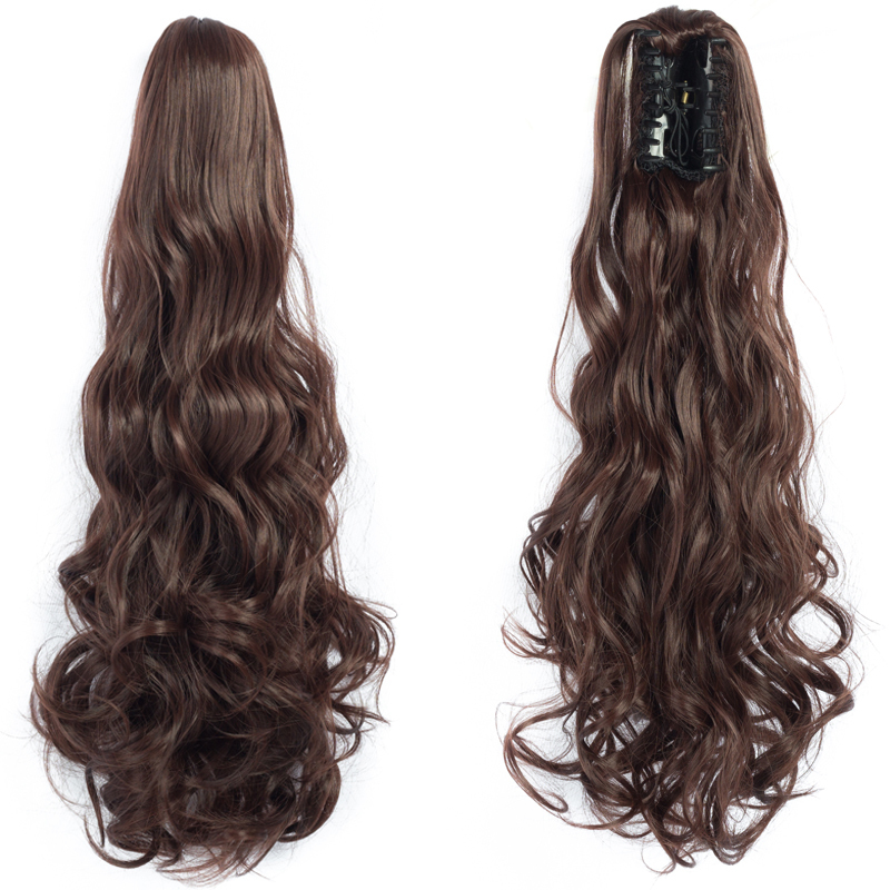22 inch Long wave Synthetic Claw Clip in Hairpiece Curly Wavy Ponytail Hair Extensions Pony Tail Hairpiece for Women