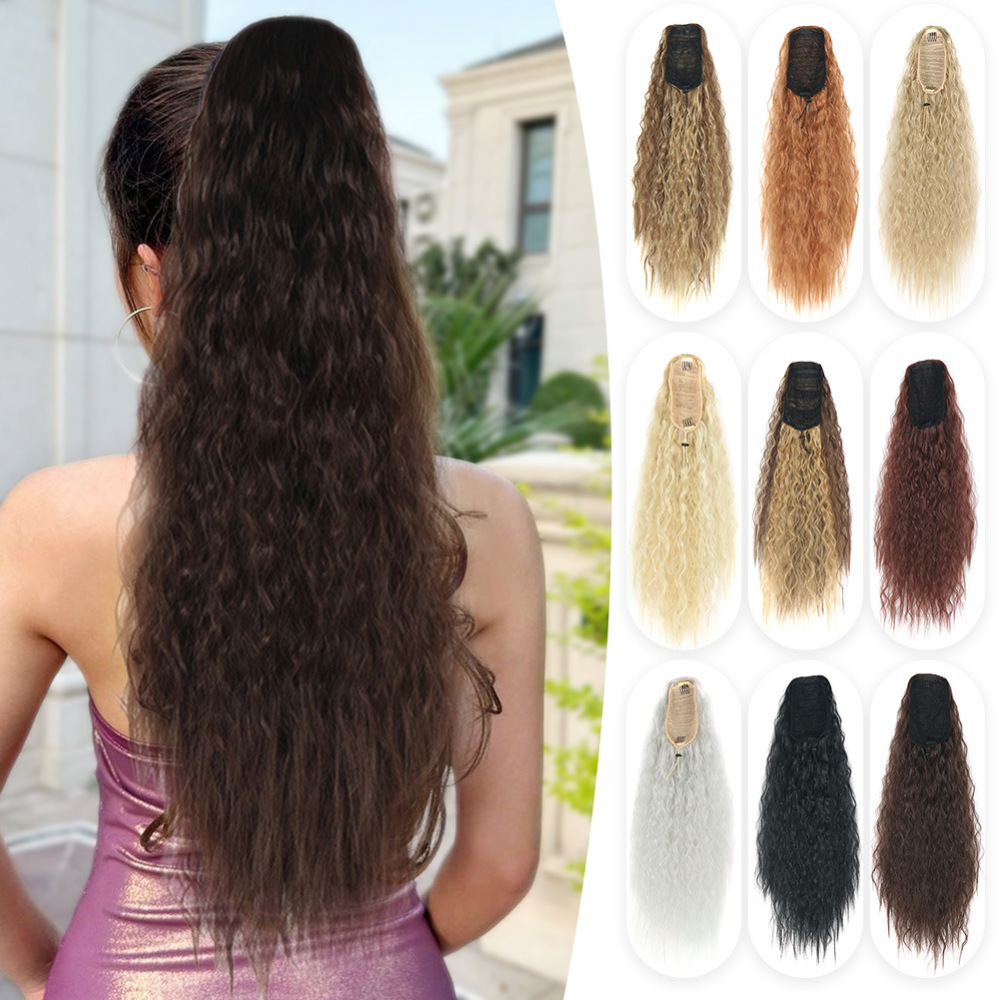 22 Inch Drawstring Ponytail Extension Curly  Long Ponytail Hair Extension Synthetic Corn Wavy Drawstring Ponytail Extensions