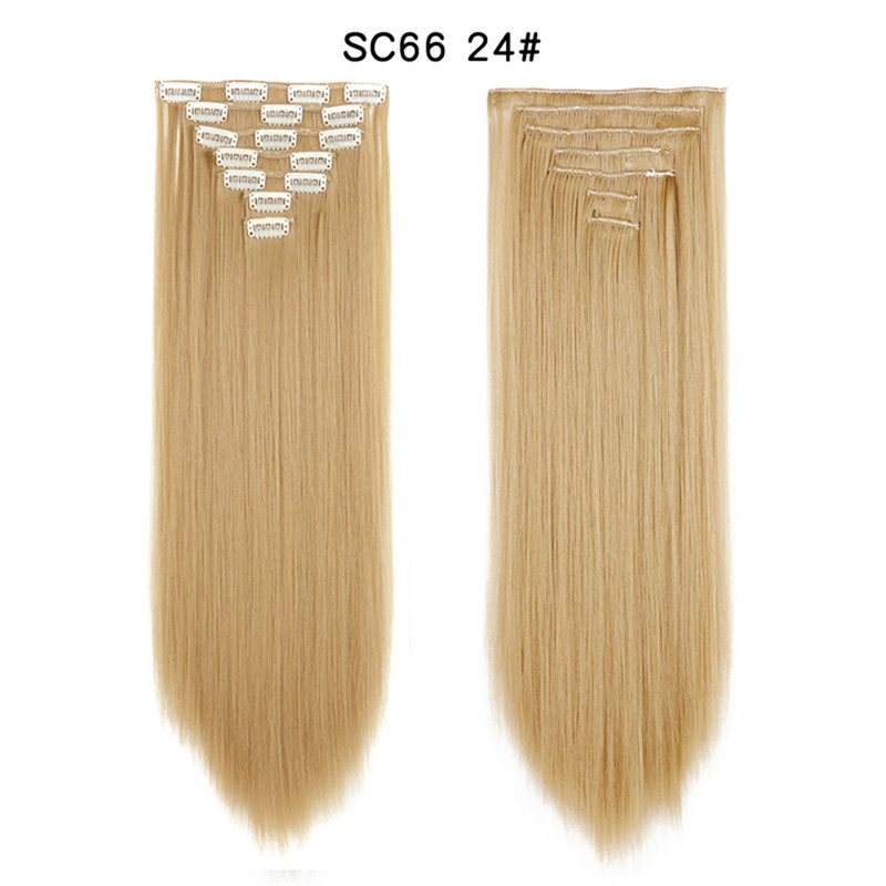 7 pcs 22 inch Long Straight Clip in Synthetic  Hair Extension   Synthetic Black Brown Hairpieces For Woman