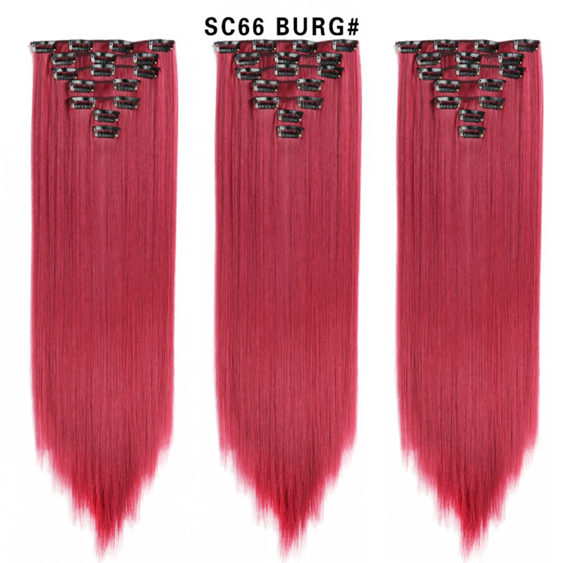 7 pcs 22 inch Long Straight Clip in Synthetic  Hair Extension   Synthetic Black Brown Hairpieces For Woman