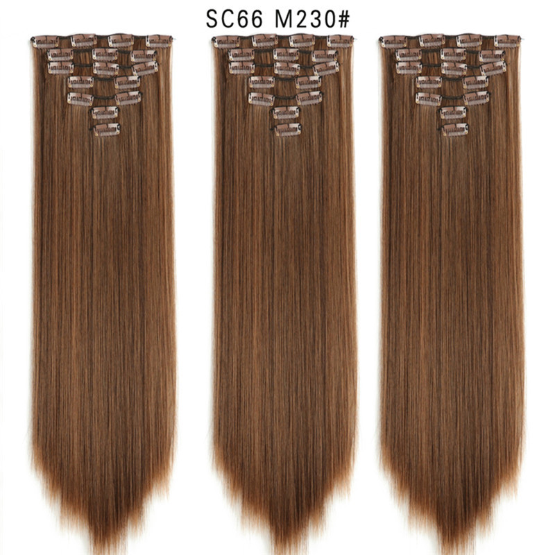 7 pcs 22 inch Long Straight Clip in Synthetic  Hair Extension   Synthetic Black Brown Hairpieces For Woman
