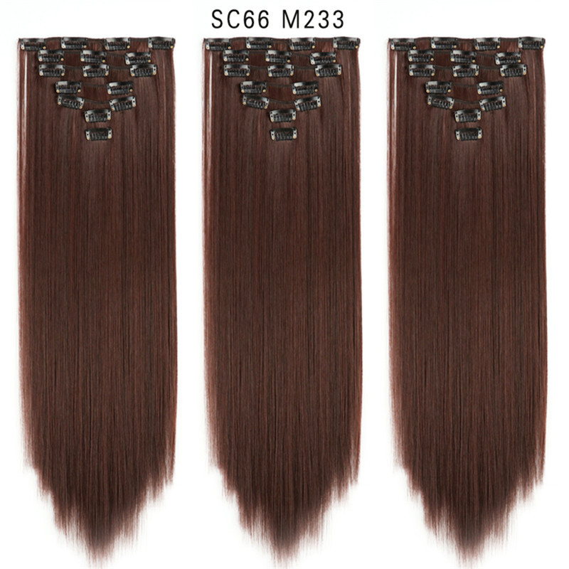 7 pcs 22 inch Long Straight Clip in Synthetic  Hair Extension   Synthetic Black Brown Hairpieces For Woman