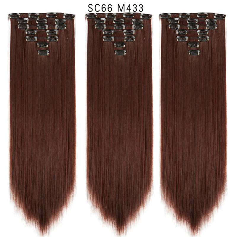 7 pcs 22 inch Long Straight Clip in Synthetic  Hair Extension   Synthetic Black Brown Hairpieces For Woman