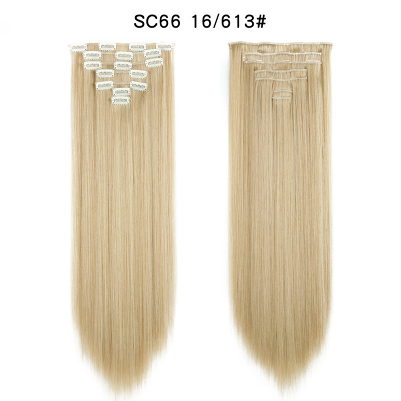 7 pcs 22 inch Long Straight Clip in Synthetic  Hair Extension   Synthetic Black Brown Hairpieces For Woman