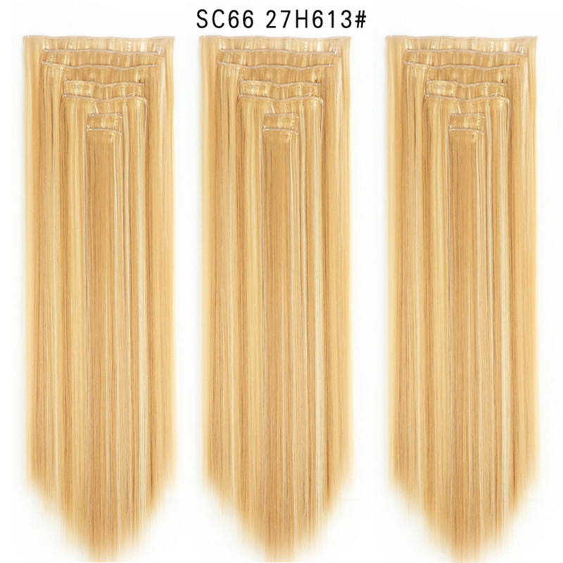 7 pcs 22 inch Long Straight Clip in Synthetic  Hair Extension   Synthetic Black Brown Hairpieces For Woman