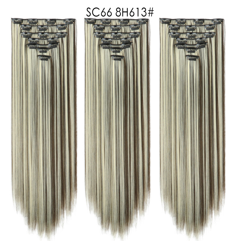 7 pcs 22 inch Long Straight Clip in Synthetic  Hair Extension   Synthetic Black Brown Hairpieces For Woman