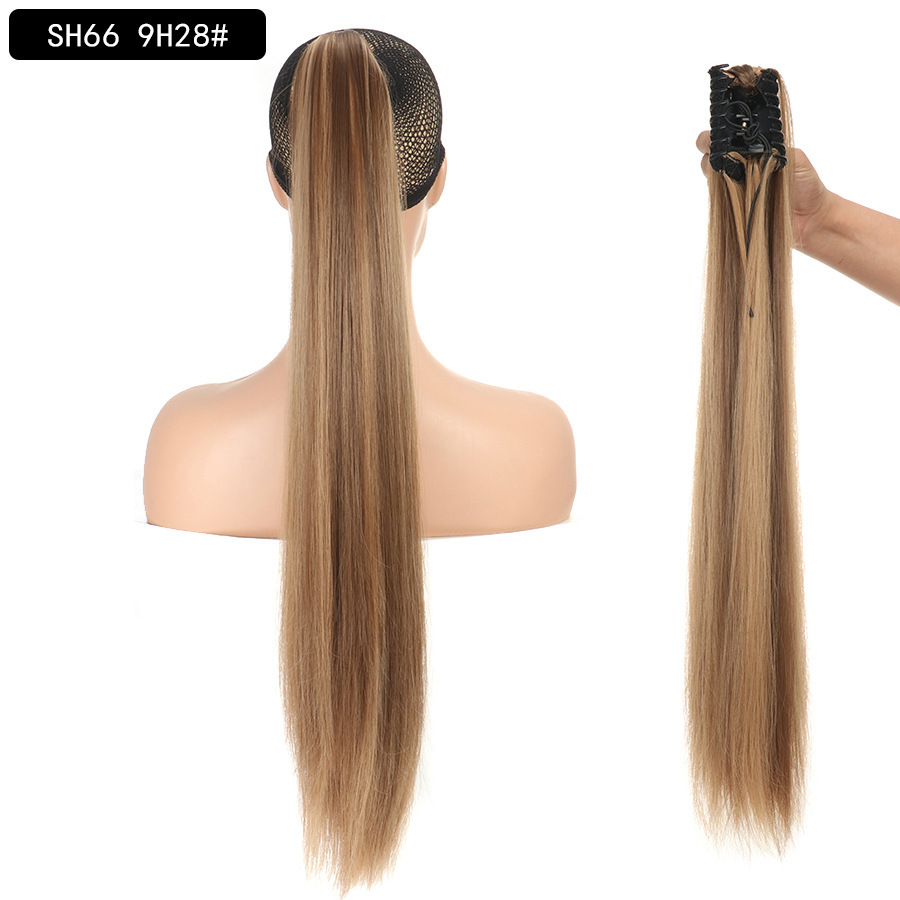 22 inch Long Straight Ponytail Hair Extensions Claw Clip on Pony Tail Hairpiece Natural False Hair for Women
