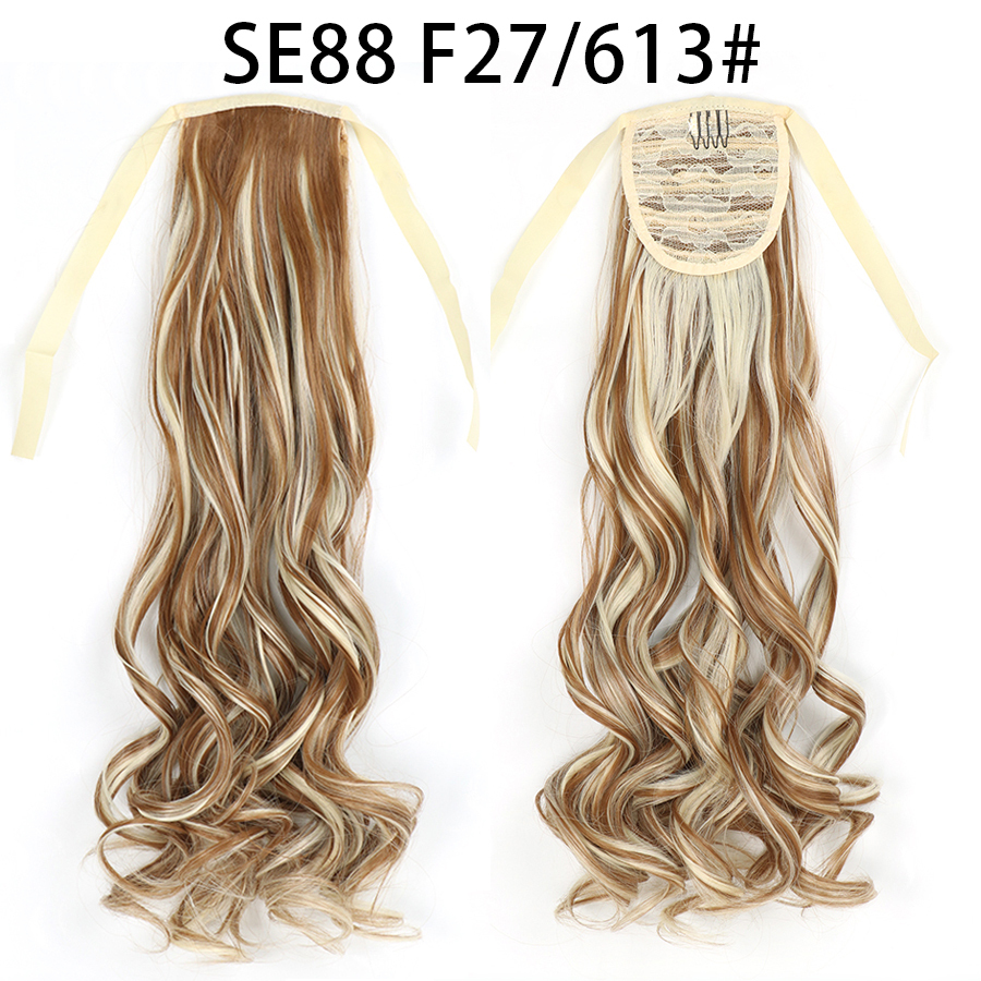 22 inch Long Wave Tie up Heat-Resistant  ponytail Hair With Fake Hair Chip-in Hair Extensions Pony Tail hair extensions