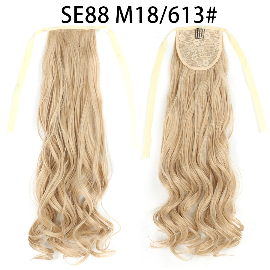 22 inch Long Wave Tie up Heat-Resistant  ponytail Hair With Fake Hair Chip-in Hair Extensions Pony Tail hair extensions