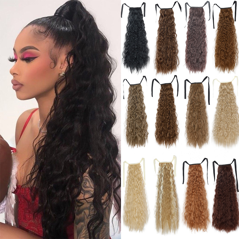 22 Inch Tie up Ponytail Extension  Long Corn Curly Ponytail Hair Extension heat resistant high temperature fiber ponytail hairpieces
