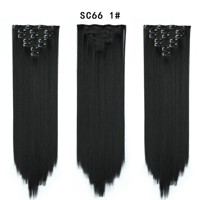7 pcs 22 inch Long Straight Clip in Synthetic  Hair Extension   Synthetic Black Brown Hairpieces For Woman