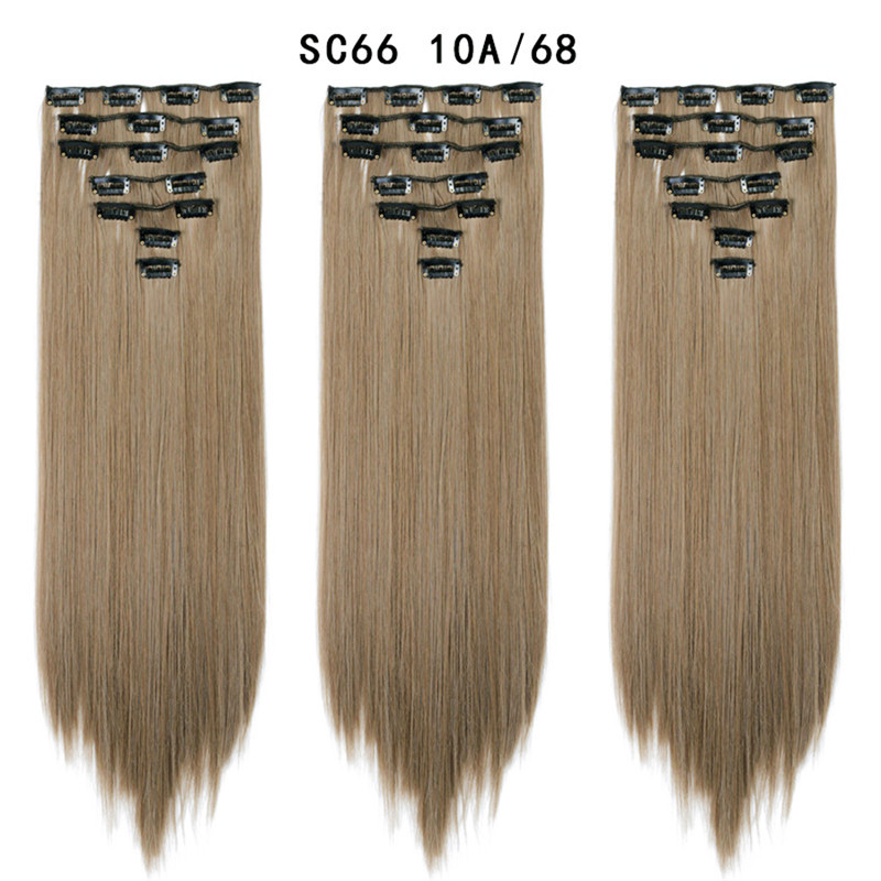 7 pcs 22 inch Long Straight Clip in Synthetic  Hair Extension   Synthetic Black Brown Hairpieces For Woman