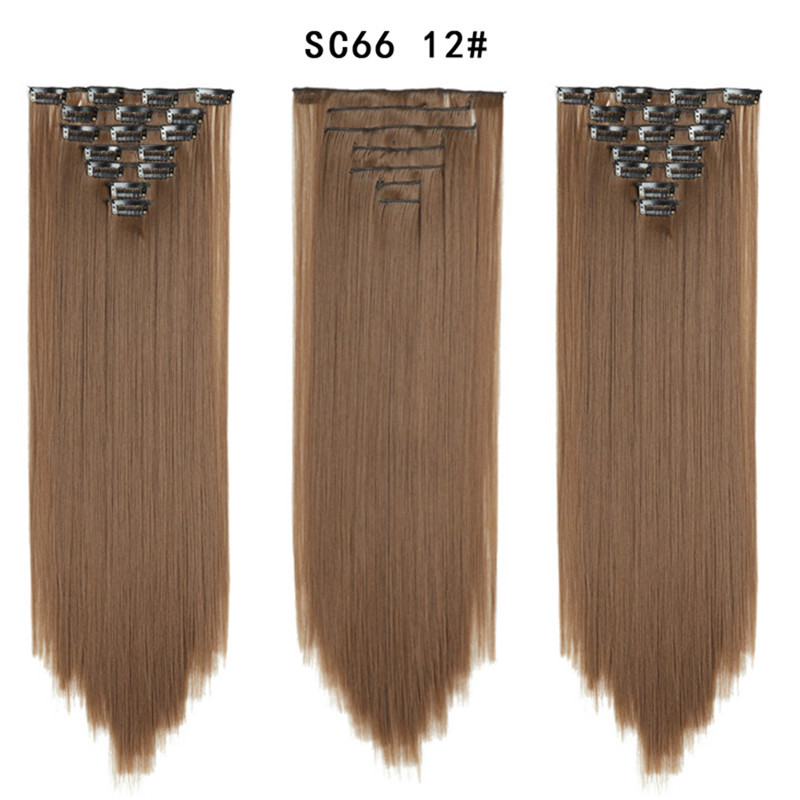 7 pcs 22 inch Long Straight Clip in Synthetic  Hair Extension   Synthetic Black Brown Hairpieces For Woman