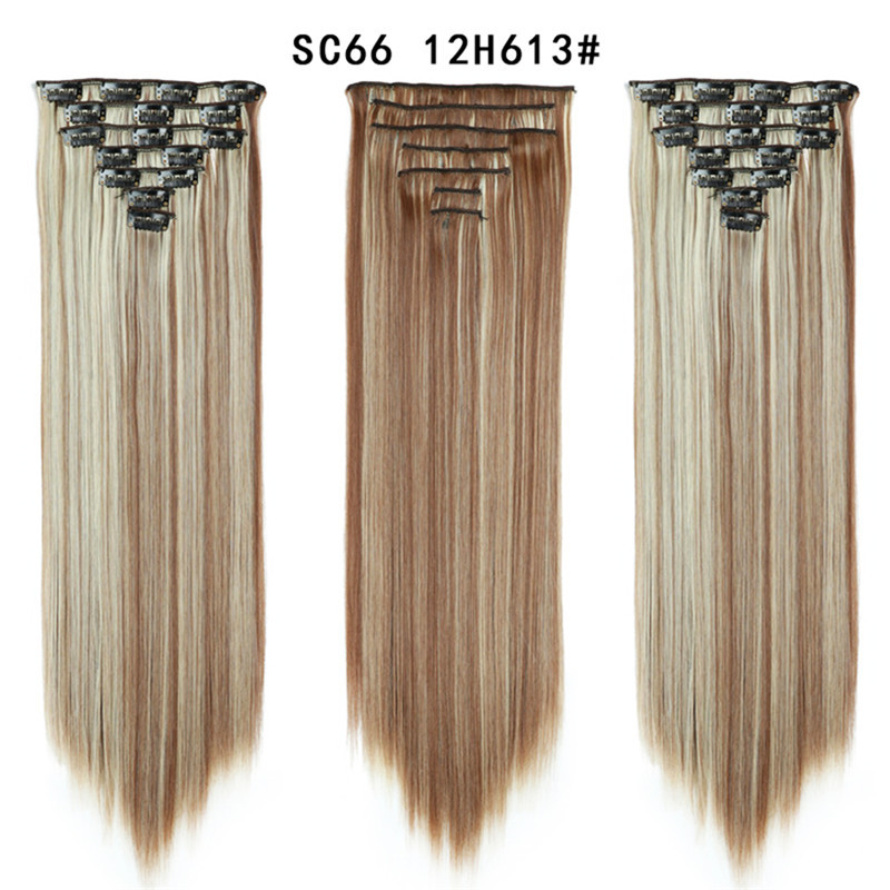 7 pcs 22 inch Long Straight Clip in Synthetic  Hair Extension   Synthetic Black Brown Hairpieces For Woman