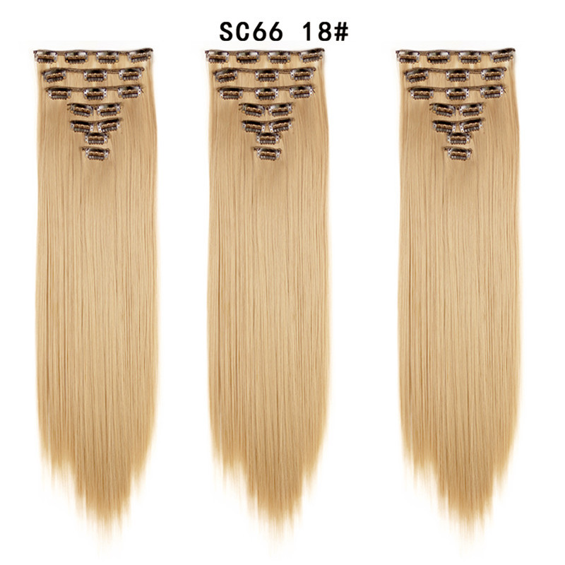 7 pcs 22 inch Long Straight Clip in Synthetic  Hair Extension   Synthetic Black Brown Hairpieces For Woman