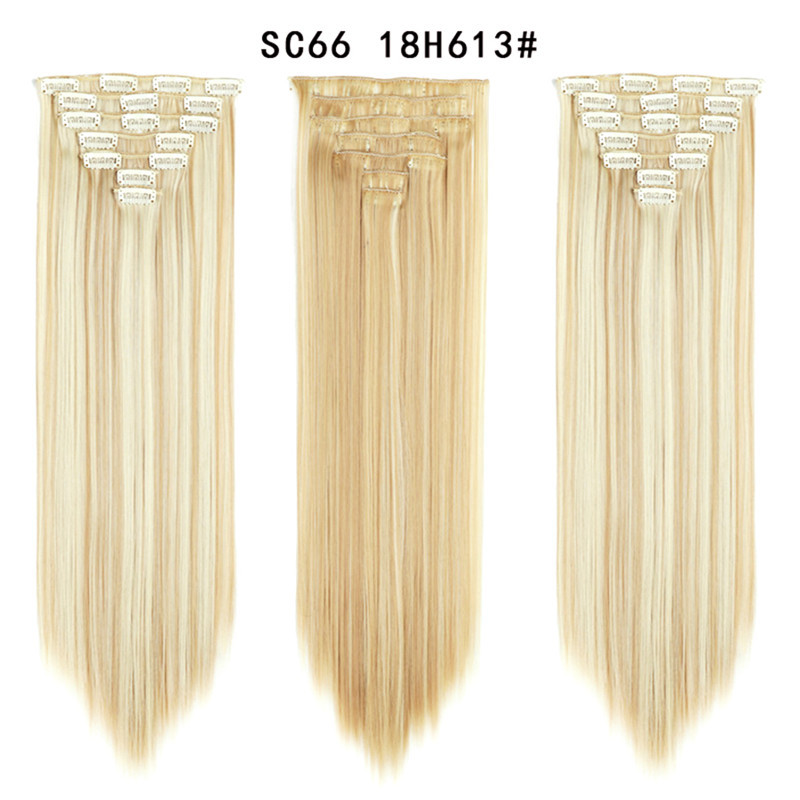 7 pcs 22 inch Long Straight Clip in Synthetic  Hair Extension   Synthetic Black Brown Hairpieces For Woman