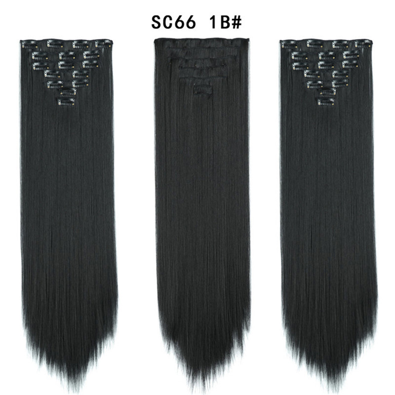 7 pcs 22 inch Long Straight Clip in Synthetic  Hair Extension   Synthetic Black Brown Hairpieces For Woman