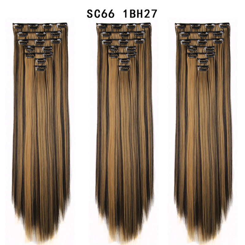 7 pcs 22 inch Long Straight Clip in Synthetic  Hair Extension   Synthetic Black Brown Hairpieces For Woman