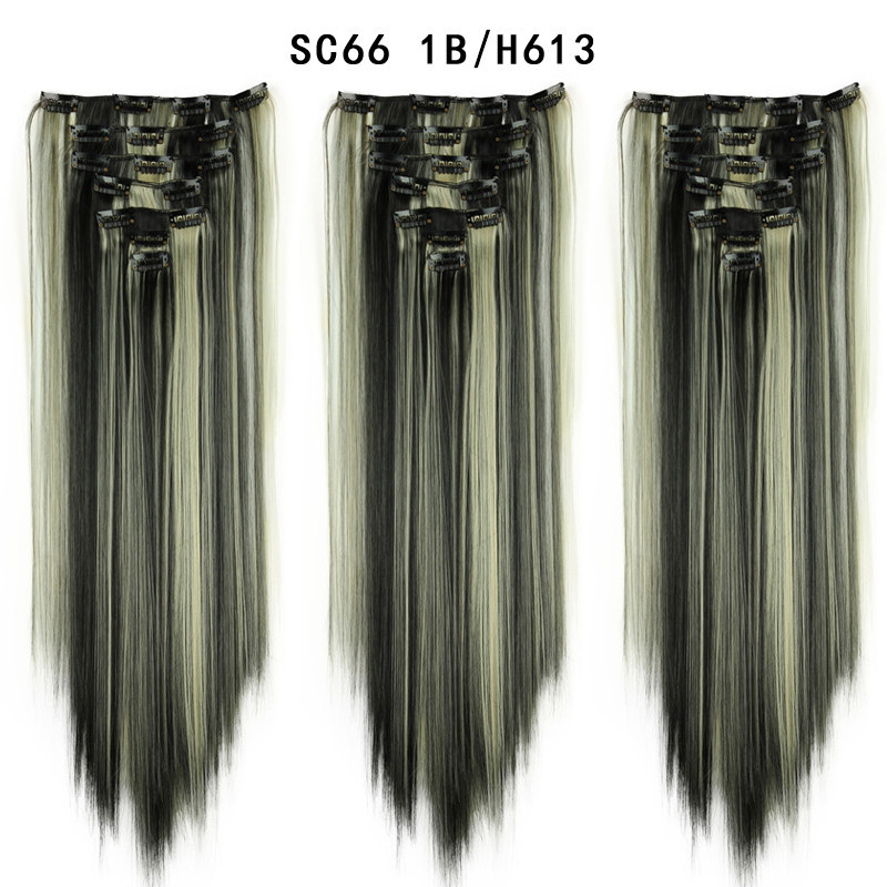 7 pcs 22 inch Long Straight Clip in Synthetic  Hair Extension   Synthetic Black Brown Hairpieces For Woman