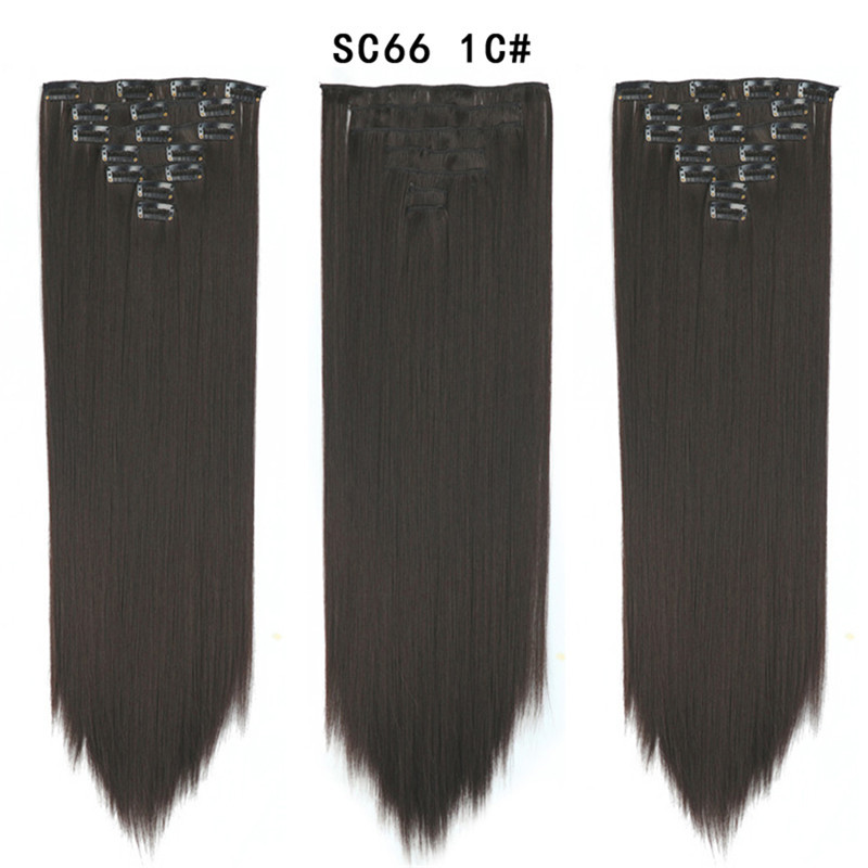 7 pcs 22 inch Long Straight Clip in Synthetic  Hair Extension   Synthetic Black Brown Hairpieces For Woman