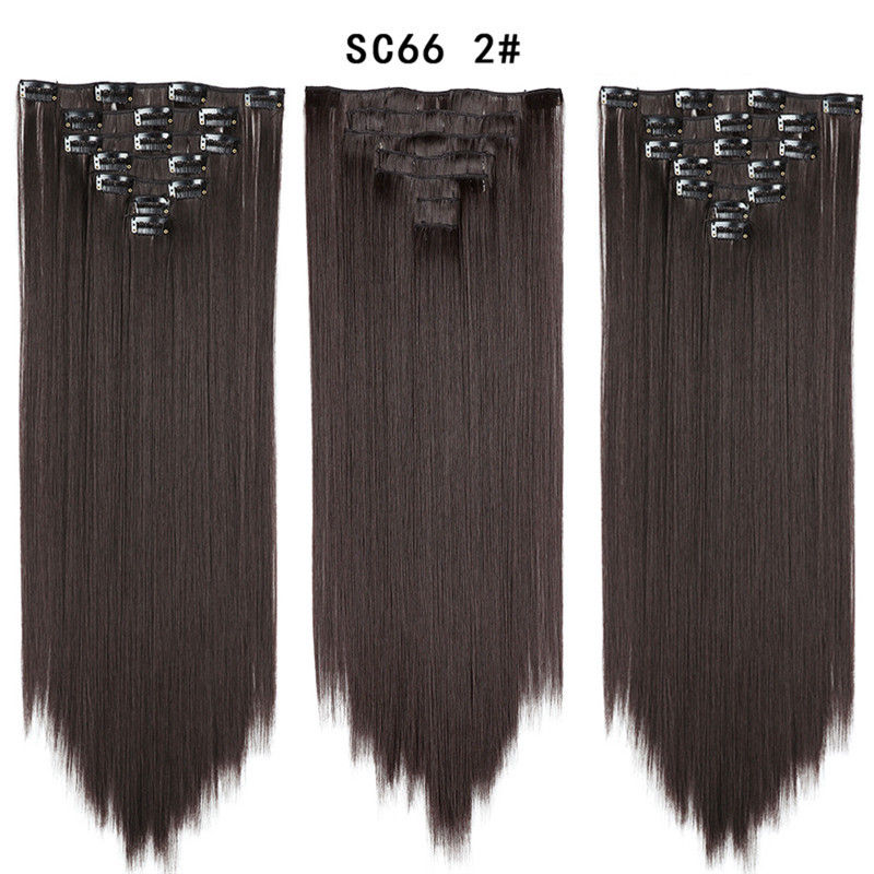 7 pcs 22 inch Long Straight Clip in Synthetic  Hair Extension   Synthetic Black Brown Hairpieces For Woman