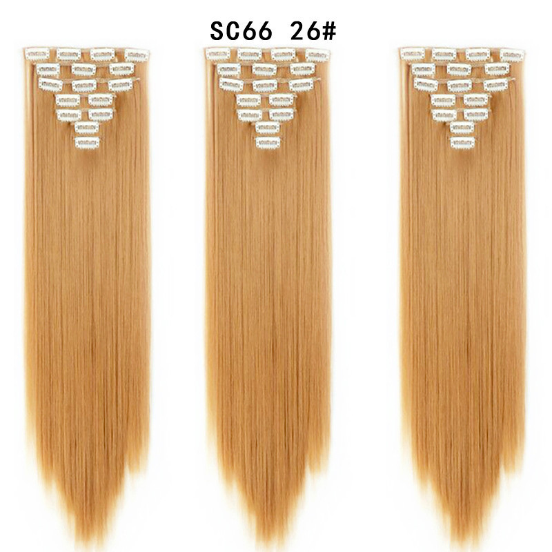 7 pcs 22 inch Long Straight Clip in Synthetic  Hair Extension   Synthetic Black Brown Hairpieces For Woman
