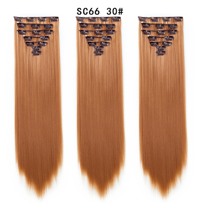 7 pcs 22 inch Long Straight Clip in Synthetic  Hair Extension   Synthetic Black Brown Hairpieces For Woman