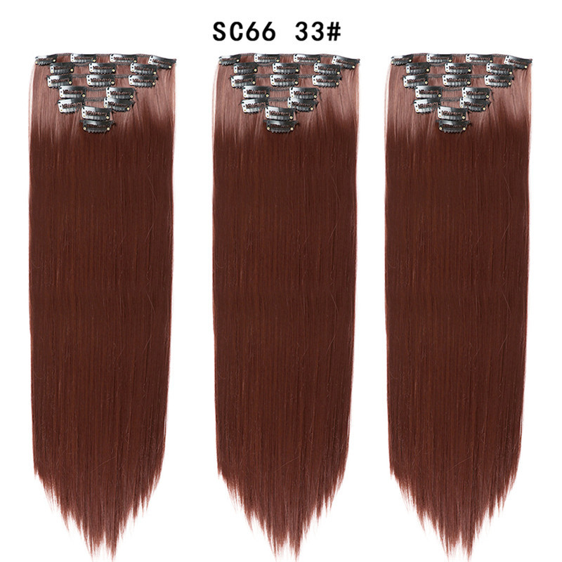 7 pcs 22 inch Long Straight Clip in Synthetic  Hair Extension   Synthetic Black Brown Hairpieces For Woman