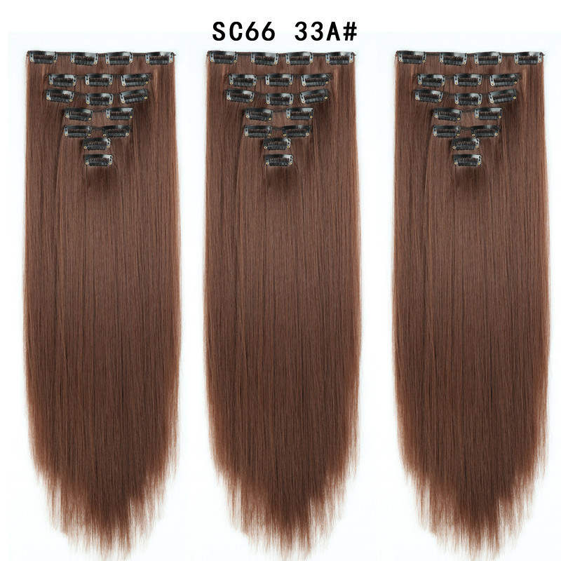 7 pcs 22 inch Long Straight Clip in Synthetic  Hair Extension   Synthetic Black Brown Hairpieces For Woman