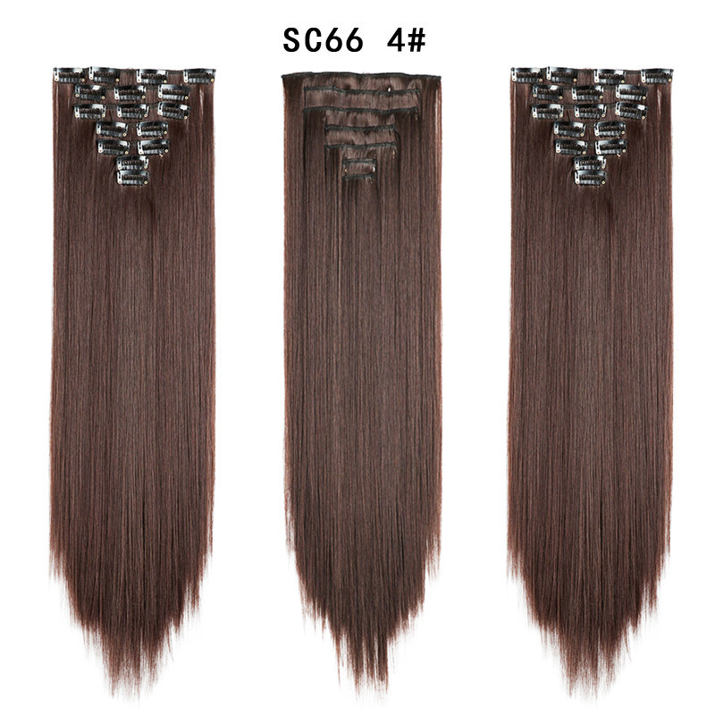 7 pcs 22 inch Long Straight Clip in Synthetic  Hair Extension   Synthetic Black Brown Hairpieces For Woman
