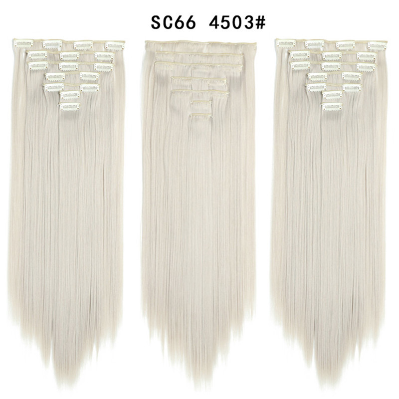 7 pcs 22 inch Long Straight Clip in Synthetic  Hair Extension   Synthetic Black Brown Hairpieces For Woman