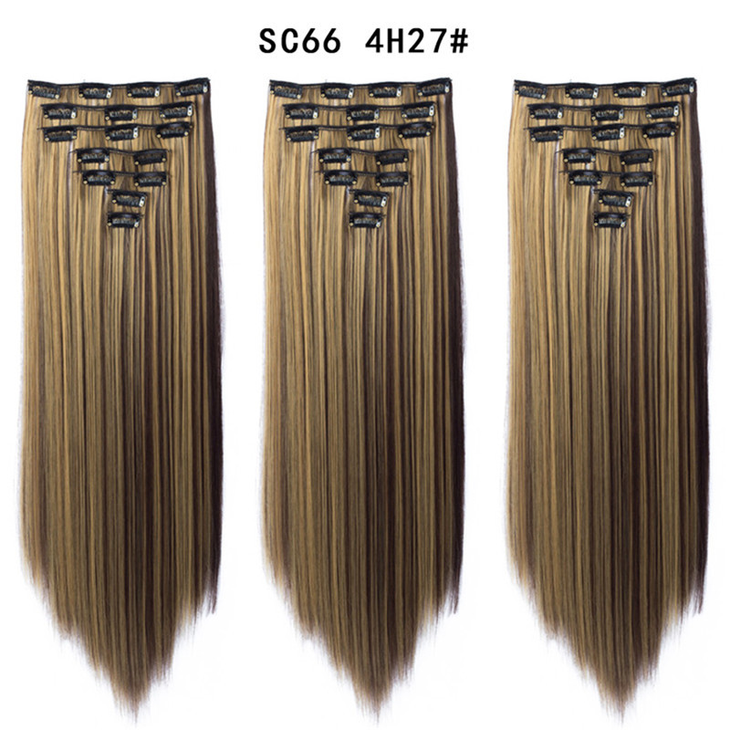 7 pcs 22 inch Long Straight Clip in Synthetic  Hair Extension   Synthetic Black Brown Hairpieces For Woman