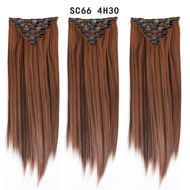 7 pcs 22 inch Long Straight Clip in Synthetic  Hair Extension   Synthetic Black Brown Hairpieces For Woman