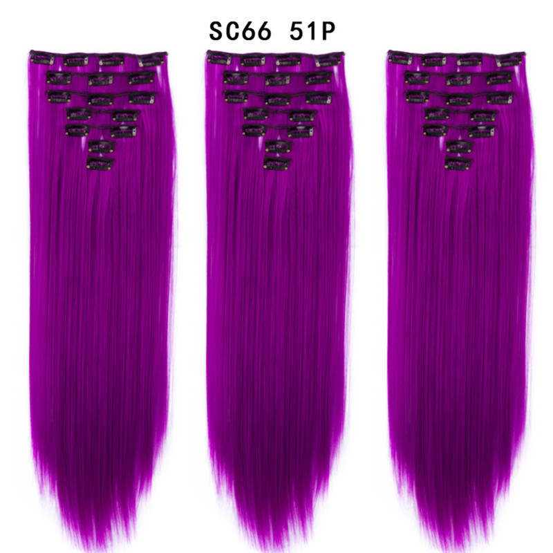 7 pcs 22 inch Long Straight Clip in Synthetic  Hair Extension   Synthetic Black Brown Hairpieces For Woman