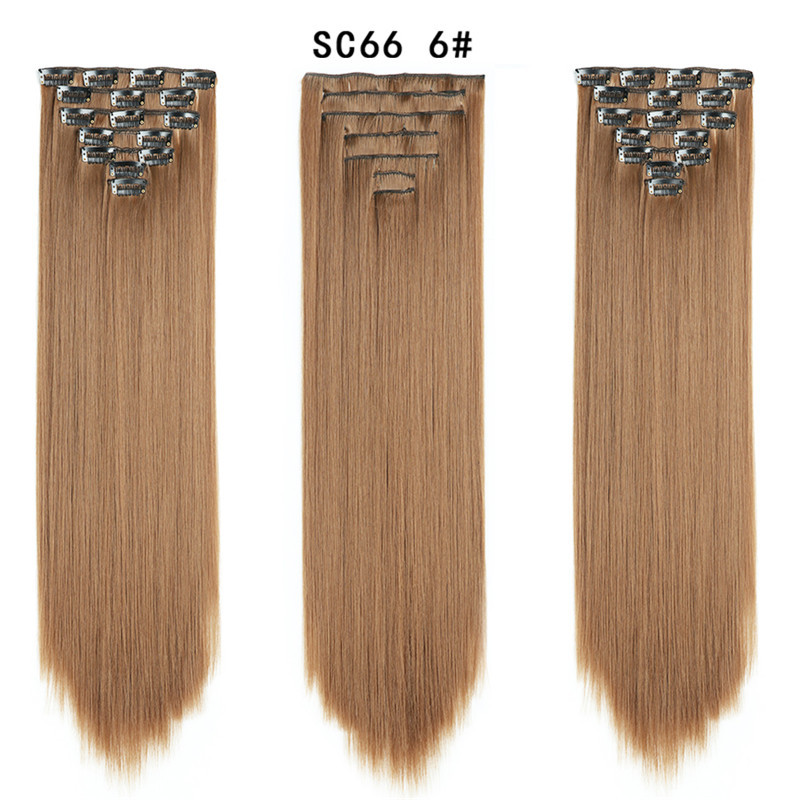 7 pcs 22 inch Long Straight Clip in Synthetic  Hair Extension   Synthetic Black Brown Hairpieces For Woman