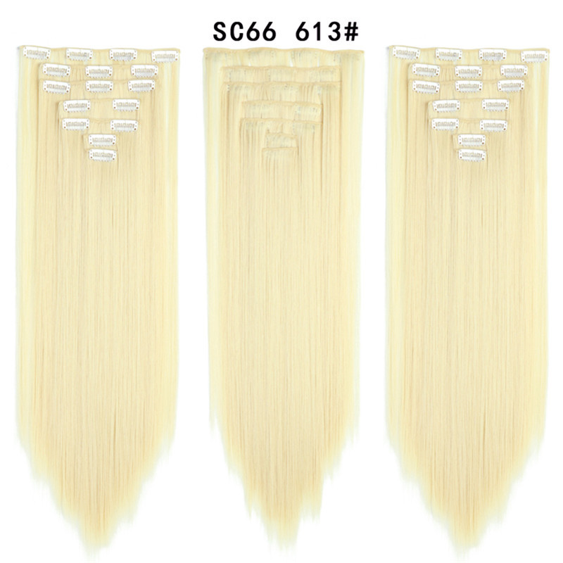 7 pcs 22 inch Long Straight Clip in Synthetic  Hair Extension   Synthetic Black Brown Hairpieces For Woman