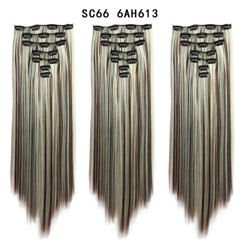 7 pcs 22 inch Long Straight Clip in Synthetic  Hair Extension   Synthetic Black Brown Hairpieces For Woman