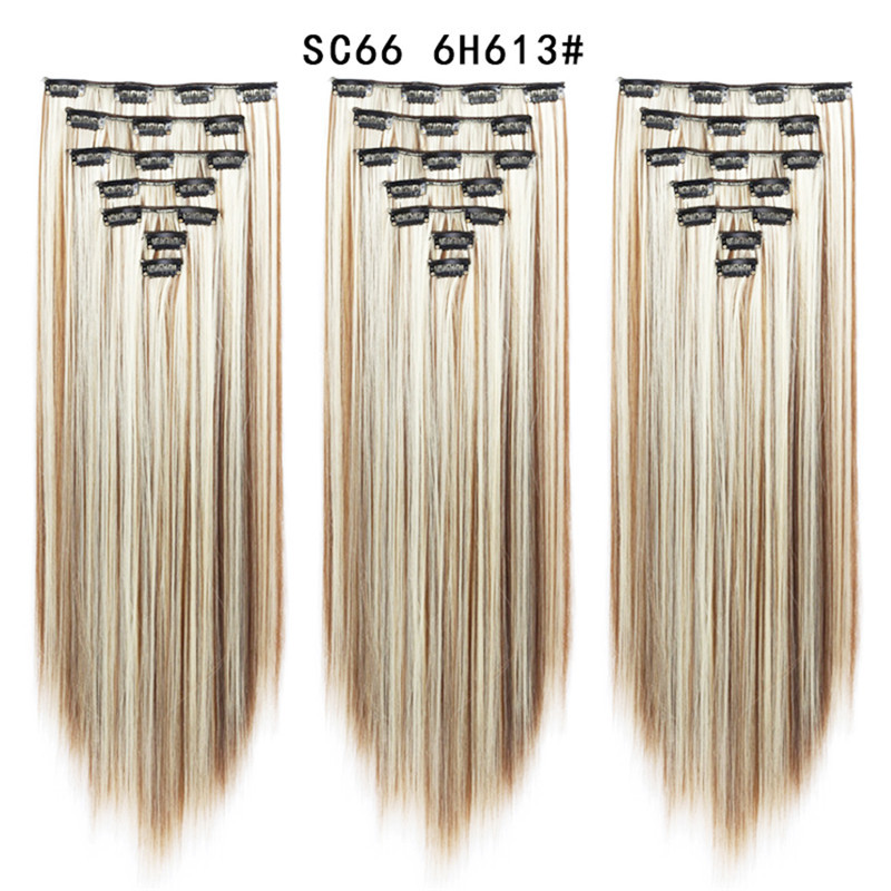 7 pcs 22 inch Long Straight Clip in Synthetic  Hair Extension   Synthetic Black Brown Hairpieces For Woman