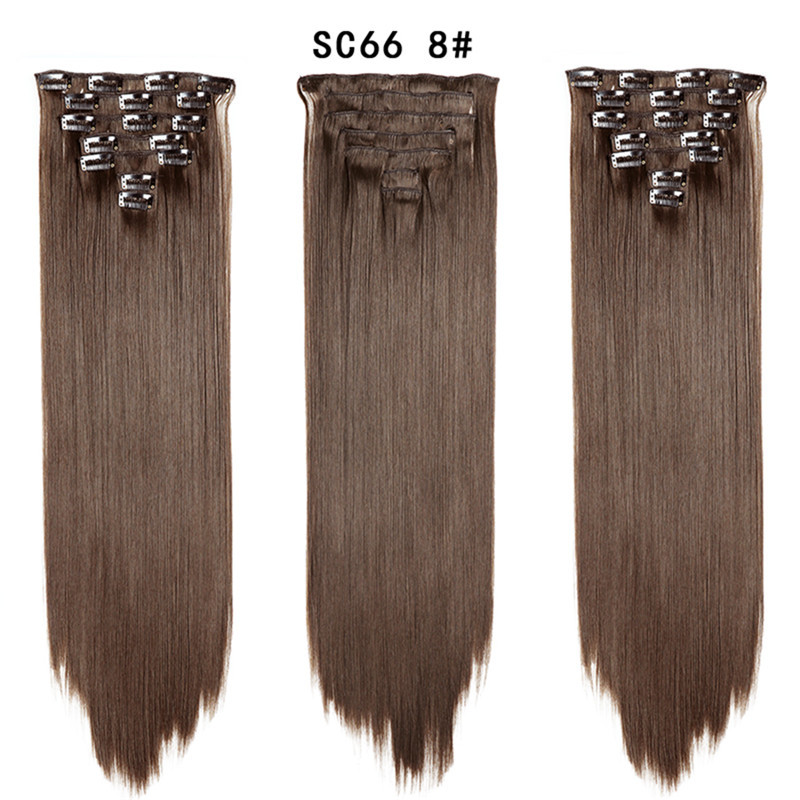 7 pcs 22 inch Long Straight Clip in Synthetic  Hair Extension   Synthetic Black Brown Hairpieces For Woman