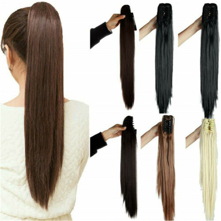 22 inch Long Straight Ponytail Hair Extensions Claw Clip on Pony Tail Hairpiece Natural False Hair for Women