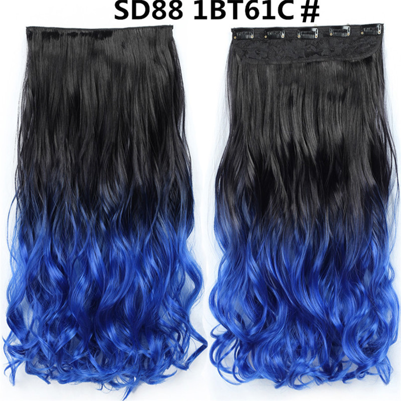 22 inch One Piece  Clip in Hair Synthetic Extension Ombre Wave  Synthetic  Hairpieces For Woman