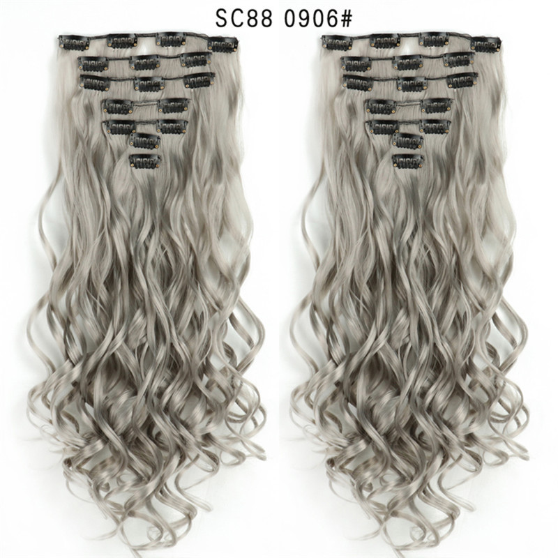 7 pcs 22 inch Long Wave  Clip in Synthetic  Hair Extension  Full Head Set Synthetic Hairpieces Heat Resistant Fiber Hairpieces