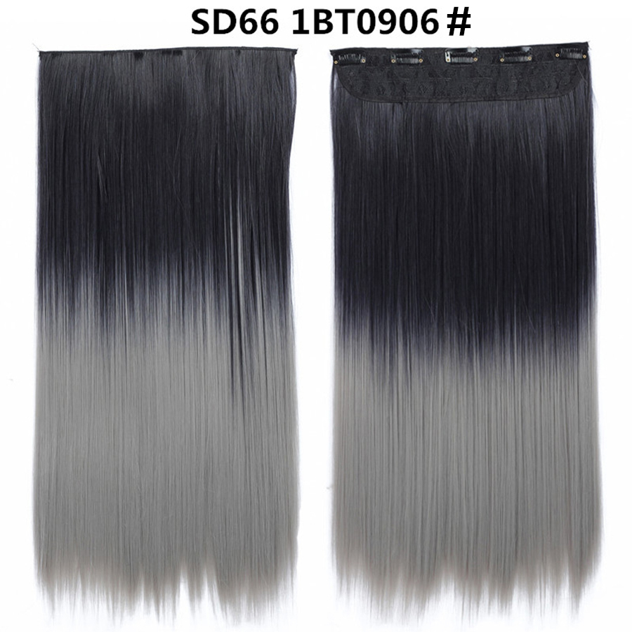 22 inch One Piece  Clip in Hair Synthetic Extension Ombre Straight Synthetic  Hairpieces For Woman