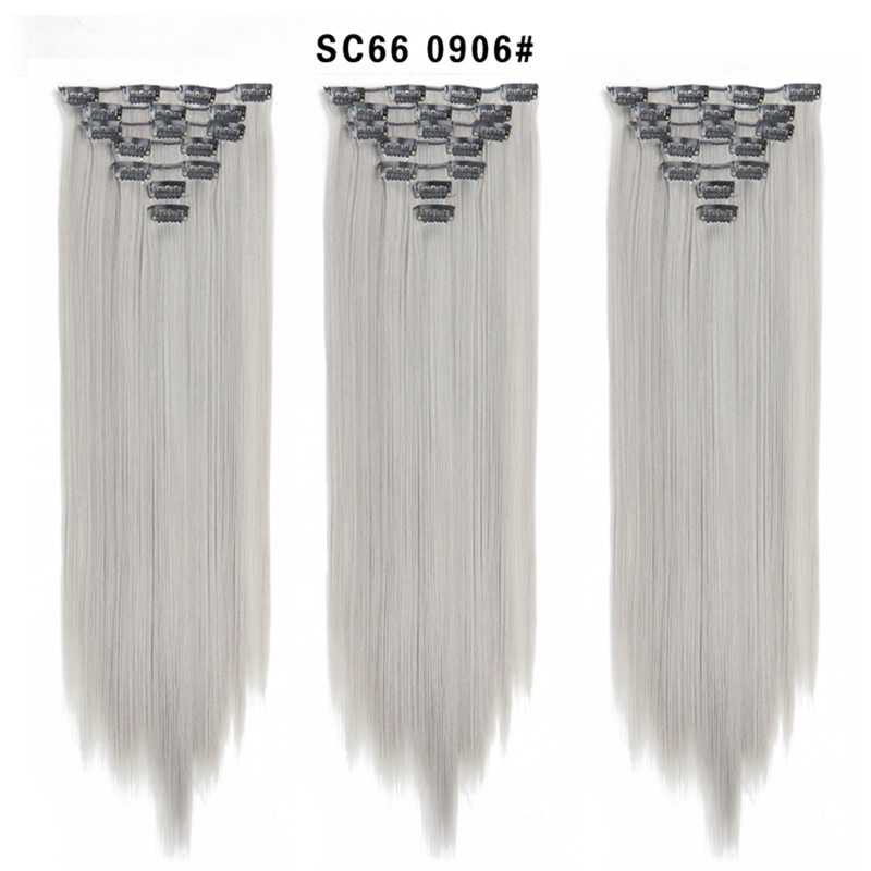 7 pcs 22 inch Long Straight Clip in Synthetic  Hair Extension   Synthetic Black Brown Hairpieces For Woman