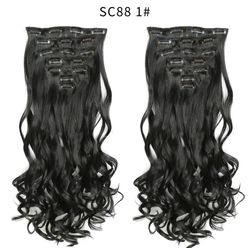 7 pcs 22 inch Long Wave  Clip in Synthetic  Hair Extension  Full Head Set Synthetic Hairpieces Heat Resistant Fiber Hairpieces
