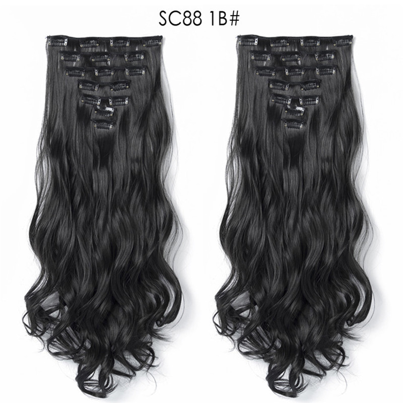 7 pcs 22 inch Long Wave  Clip in Synthetic  Hair Extension  Full Head Set Synthetic Hairpieces Heat Resistant Fiber Hairpieces